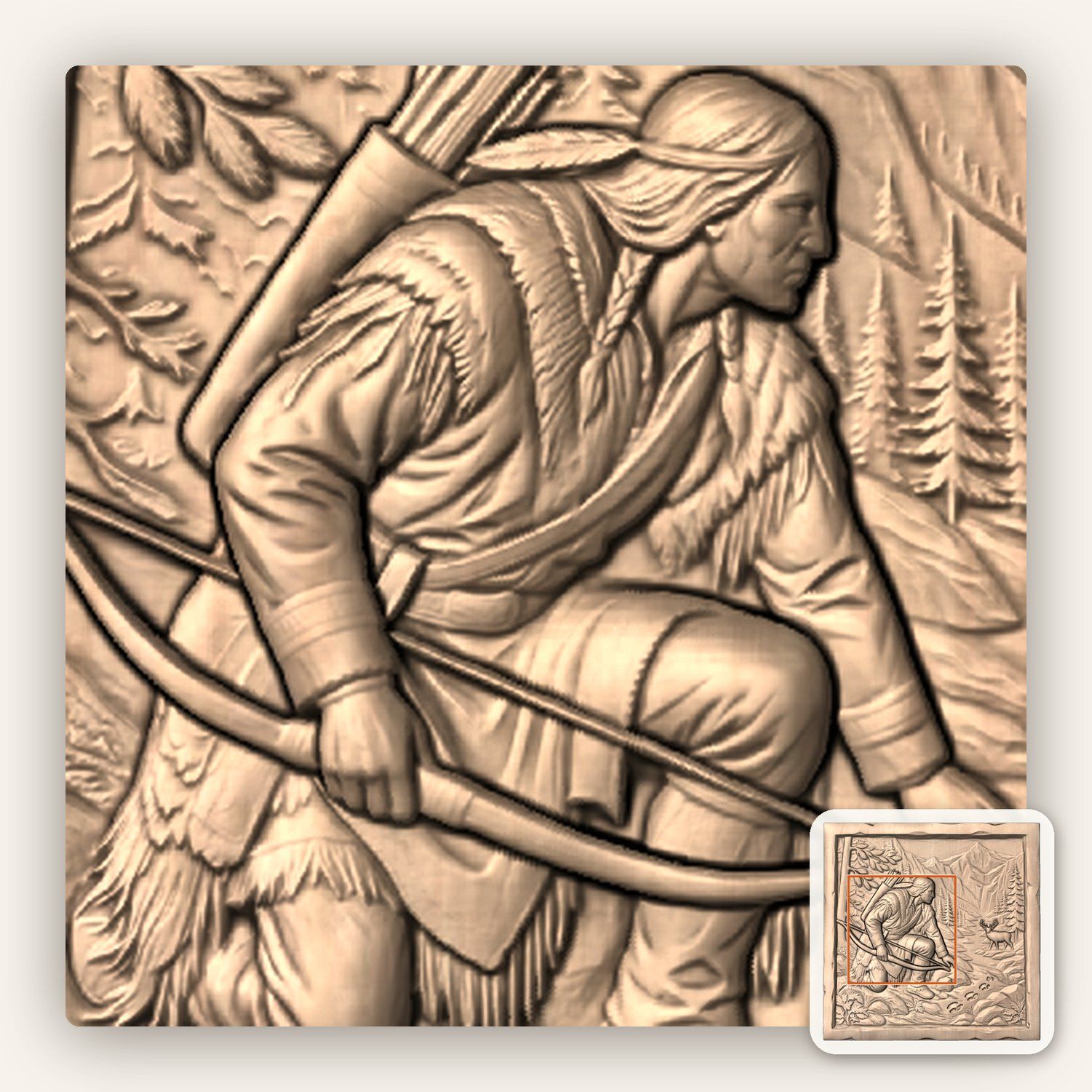Native American Hunter Tracking Deer CNC Relief STL bas-relief STL — view 7
