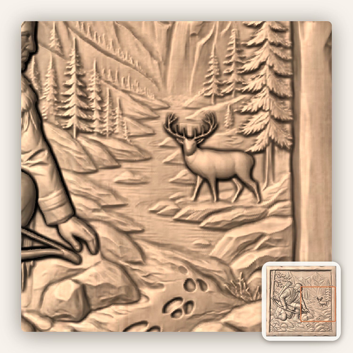 Native American Hunter Tracking Deer CNC Relief STL bas-relief STL — view 8