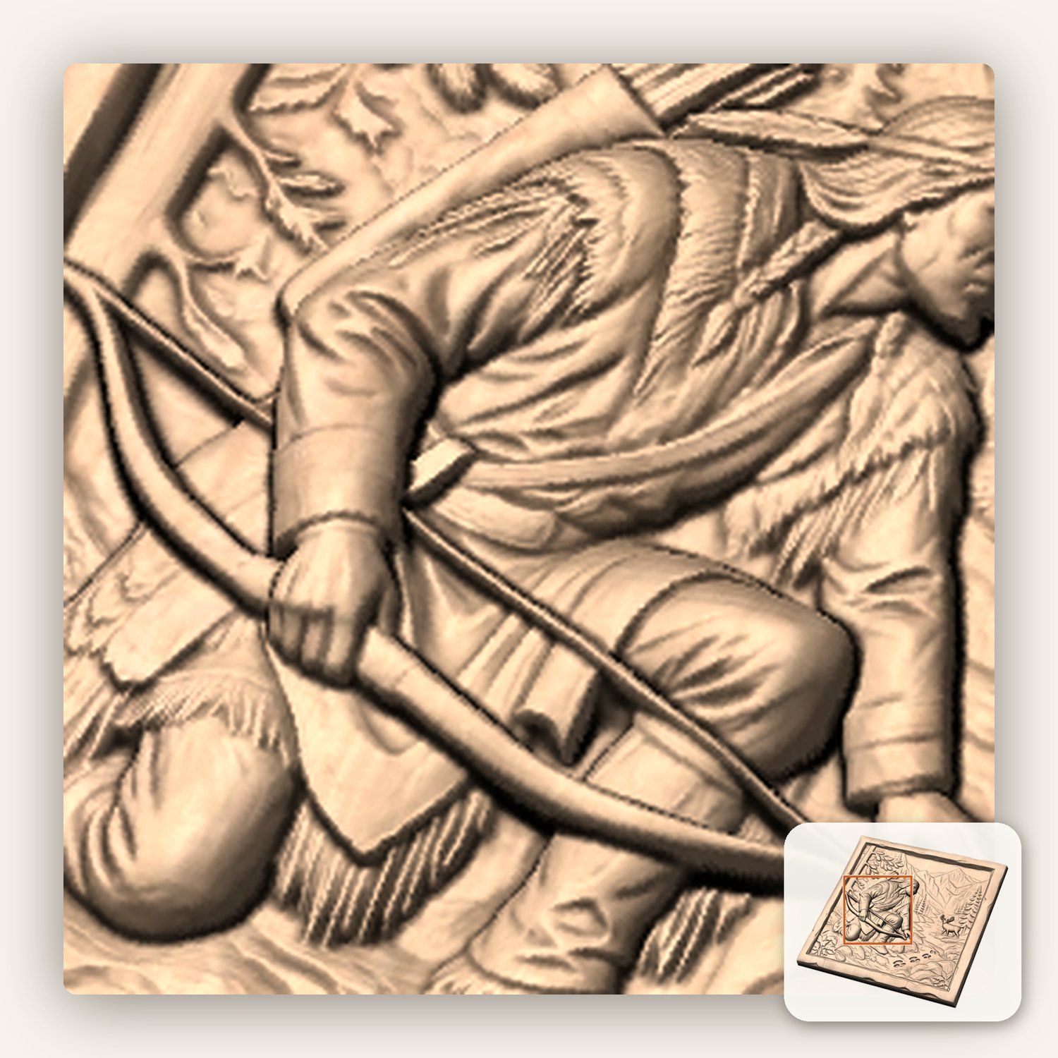 Native American Hunter Tracking Deer CNC Relief STL bas-relief STL — view 9