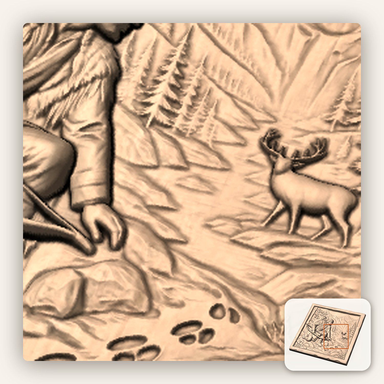 Native American Hunter Tracking Deer CNC Relief STL bas-relief STL — view 10