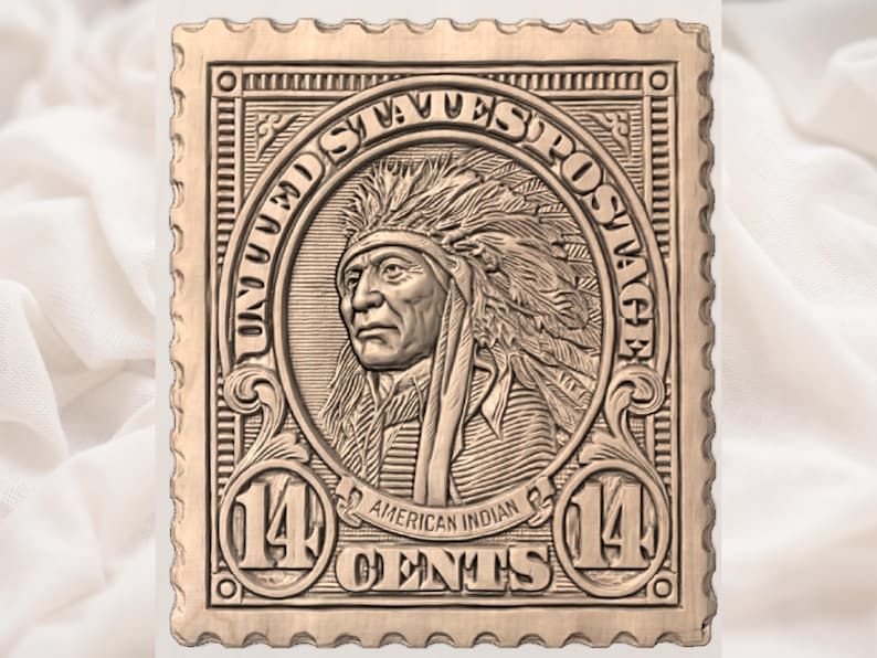 1923 American Indian 14-Cent Postage Stamp Bas-Relief STL bas-relief STL — view 2