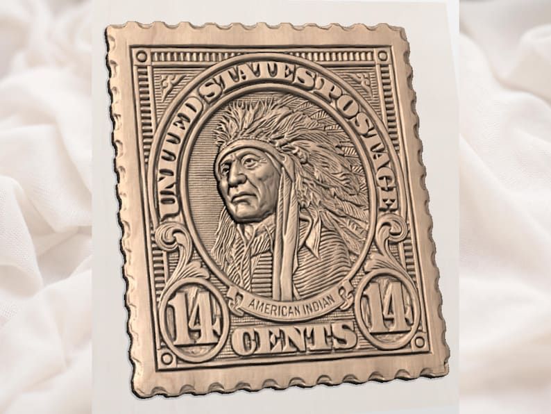 1923 American Indian 14-Cent Postage Stamp Bas-Relief STL bas-relief STL — view 3