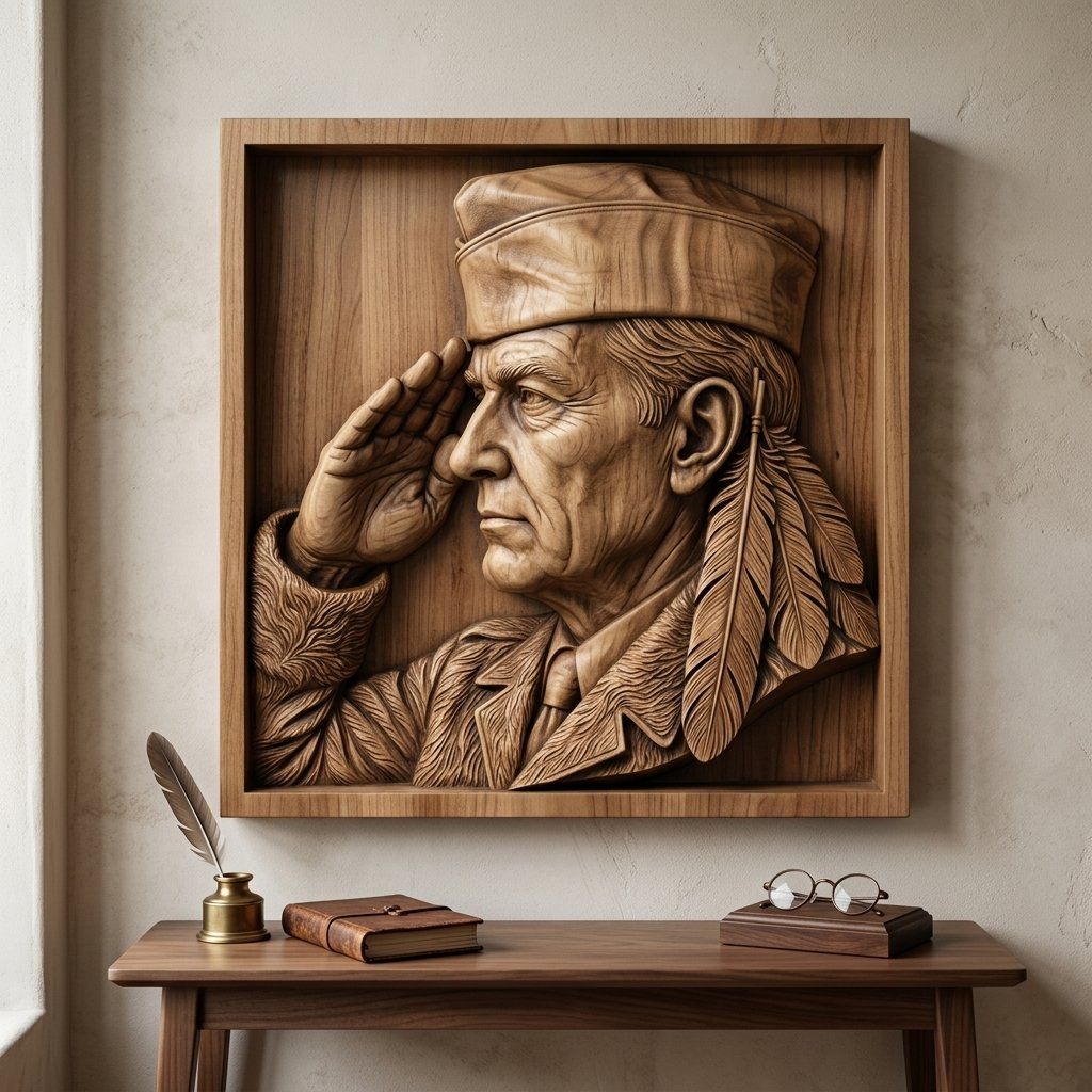 Native American Veteran Saluting CNC Relief STL bas-relief STL — view 13