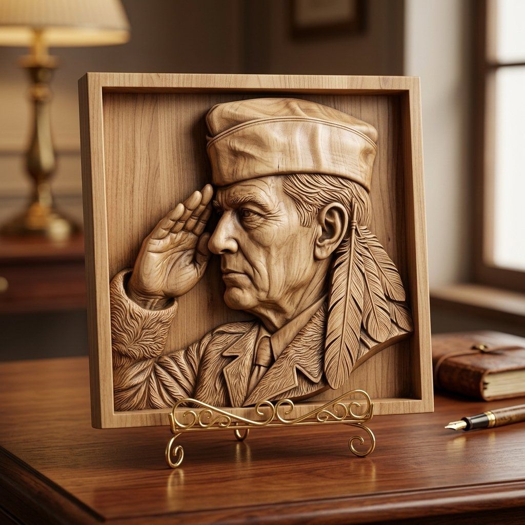 Native American Veteran Saluting CNC Relief STL bas-relief STL — view 3