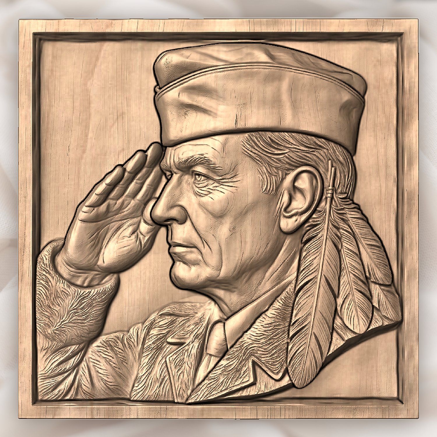 Native American Veteran Saluting CNC Relief STL bas-relief STL — view 4