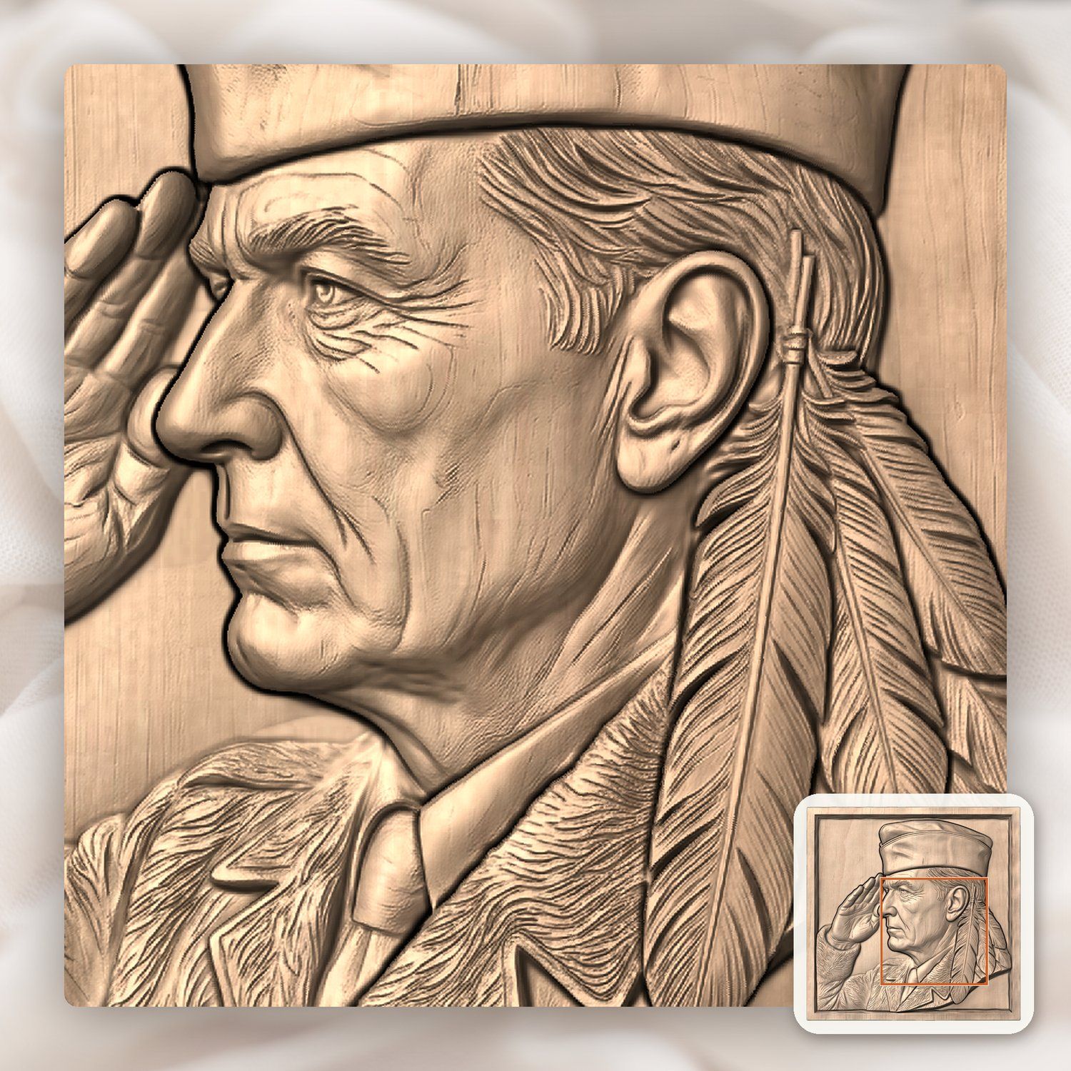 Native American Veteran Saluting CNC Relief STL bas-relief STL — view 6