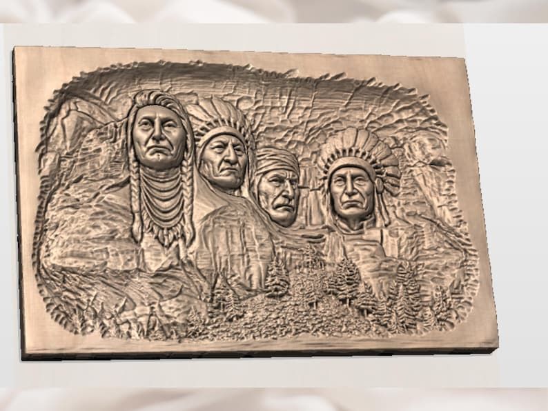 Four Native Chiefs Carved Into Cliff Rock, Bas-Relief STL bas-relief STL — view 2