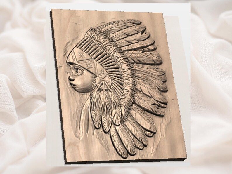 Young Native Girl in Feather Headdress Bas-Relief STL bas-relief STL — view 2