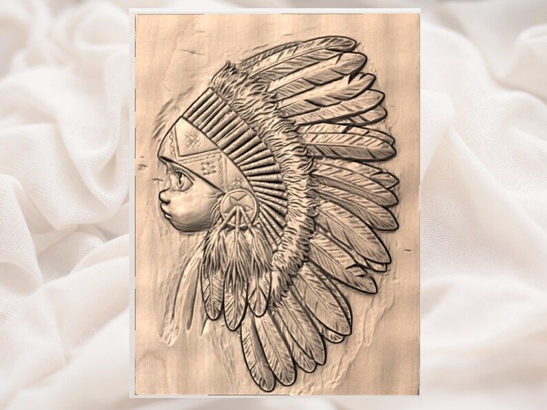 Young Native Girl in Feather Headdress Bas-Relief STL bas-relief STL — view 3