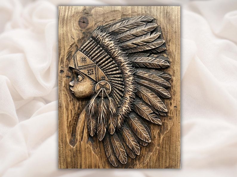 Young Native Girl in Feather Headdress Bas-Relief STL bas-relief STL design