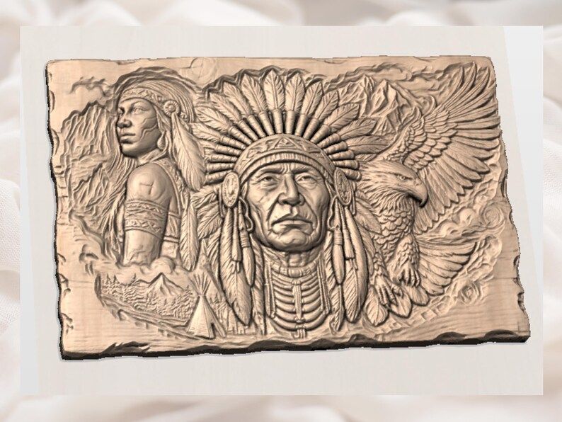 Tribal Chief, Eagle and Mountain Camp Bas-Relief STL bas-relief STL — view 2