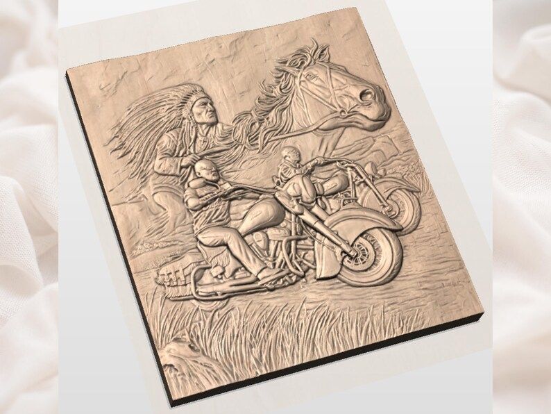 Native Warrior, Spirit Horse and Motorcycle Riders Relief STL bas-relief STL — view 3