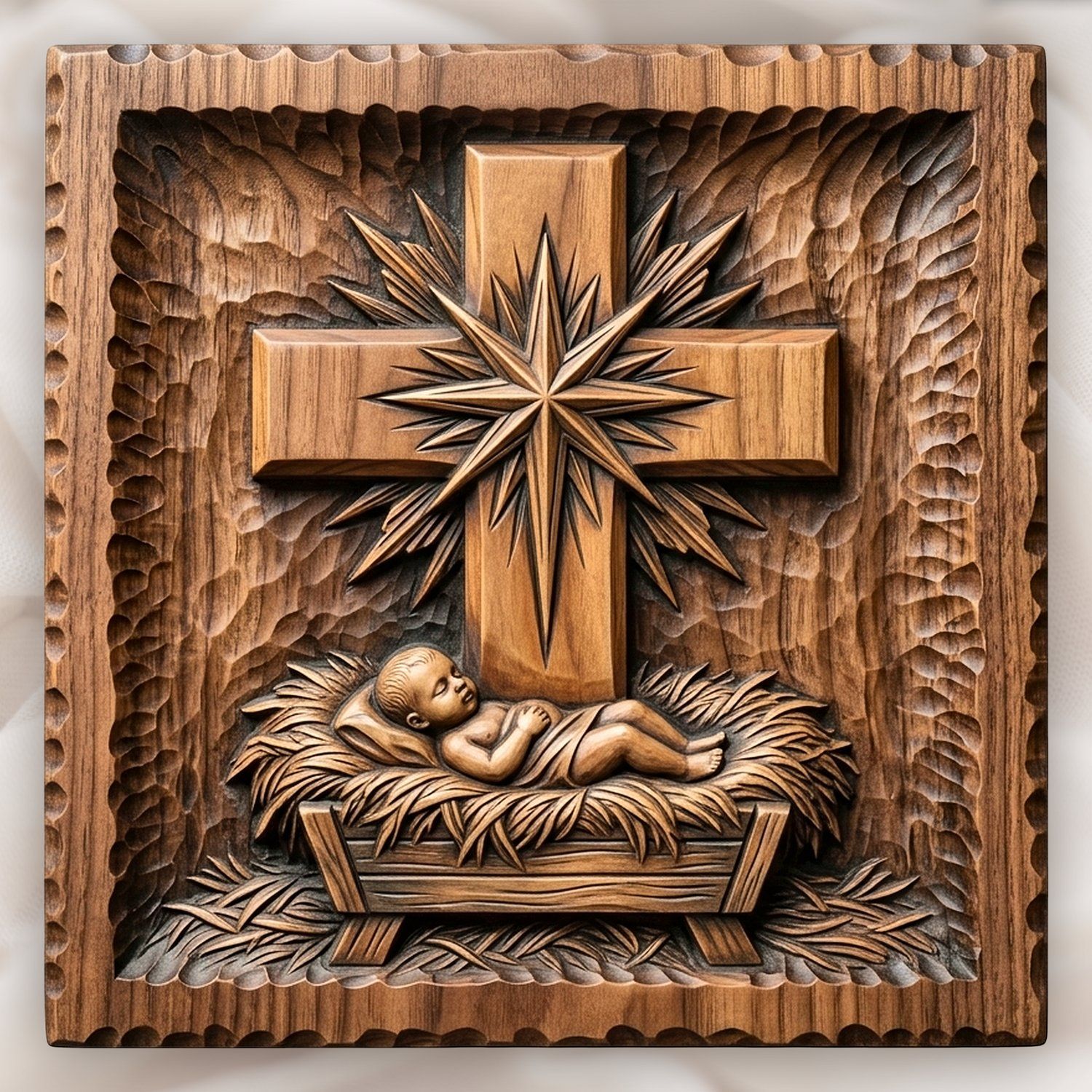 Nativity Baby Jesus Cross CNC Relief STL bas-relief STL design