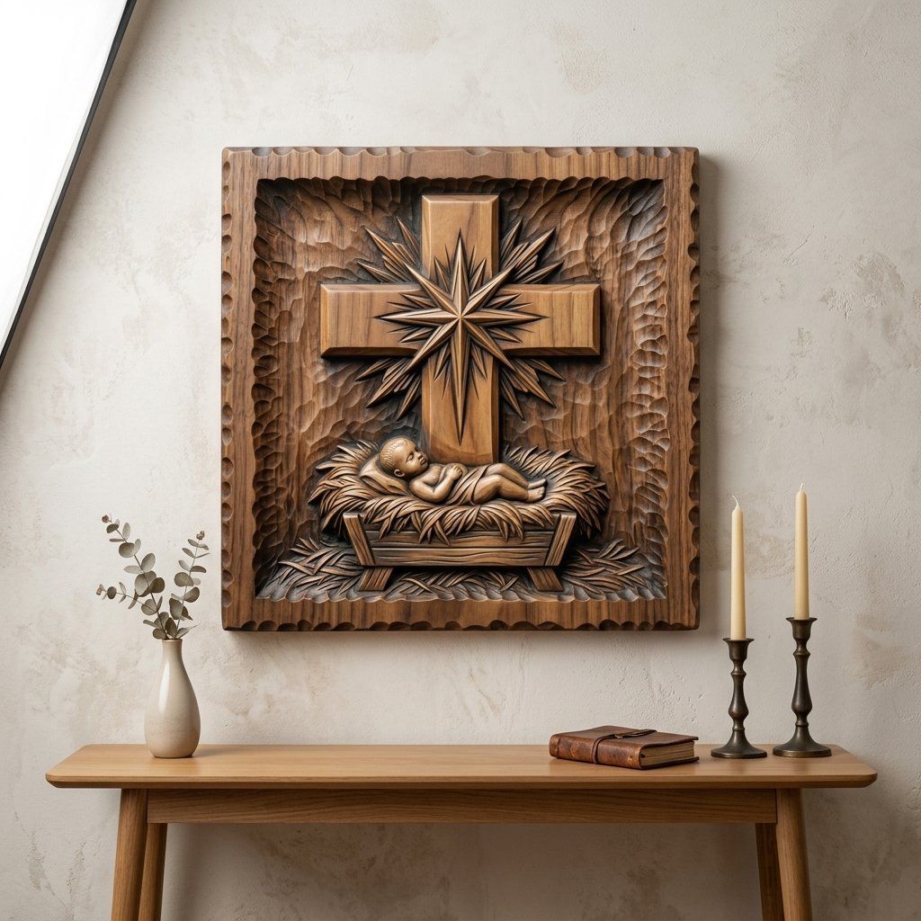 Nativity Baby Jesus Cross CNC Relief STL bas-relief STL — view 14