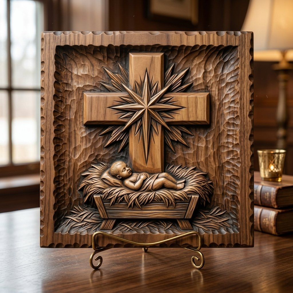 Nativity Baby Jesus Cross CNC Relief STL bas-relief STL — view 3