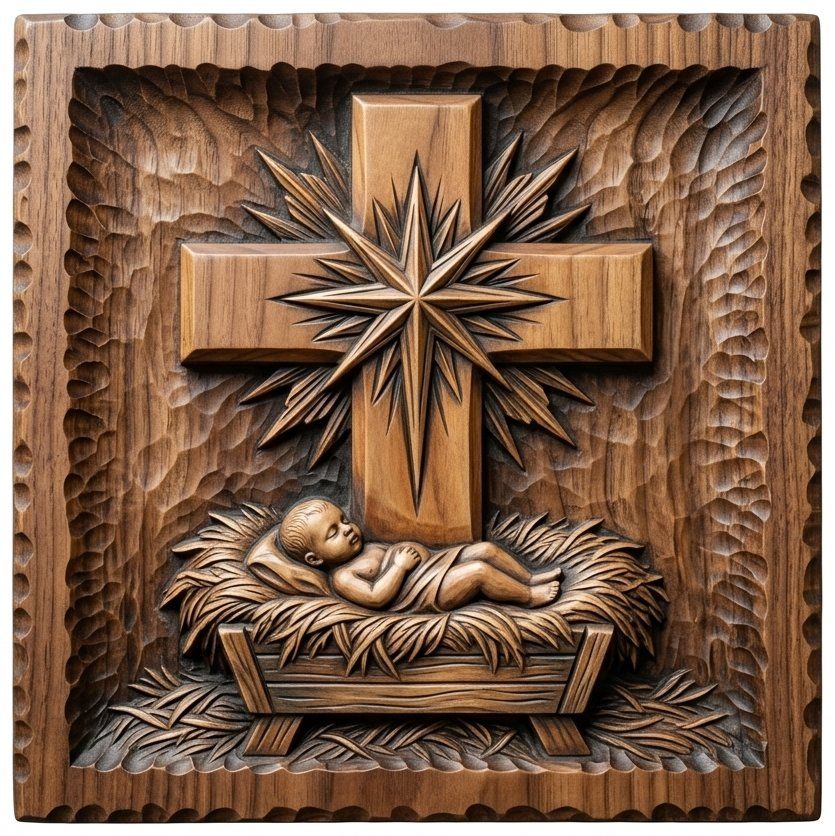 Nativity Baby Jesus Cross CNC Relief STL bas-relief STL — view 12