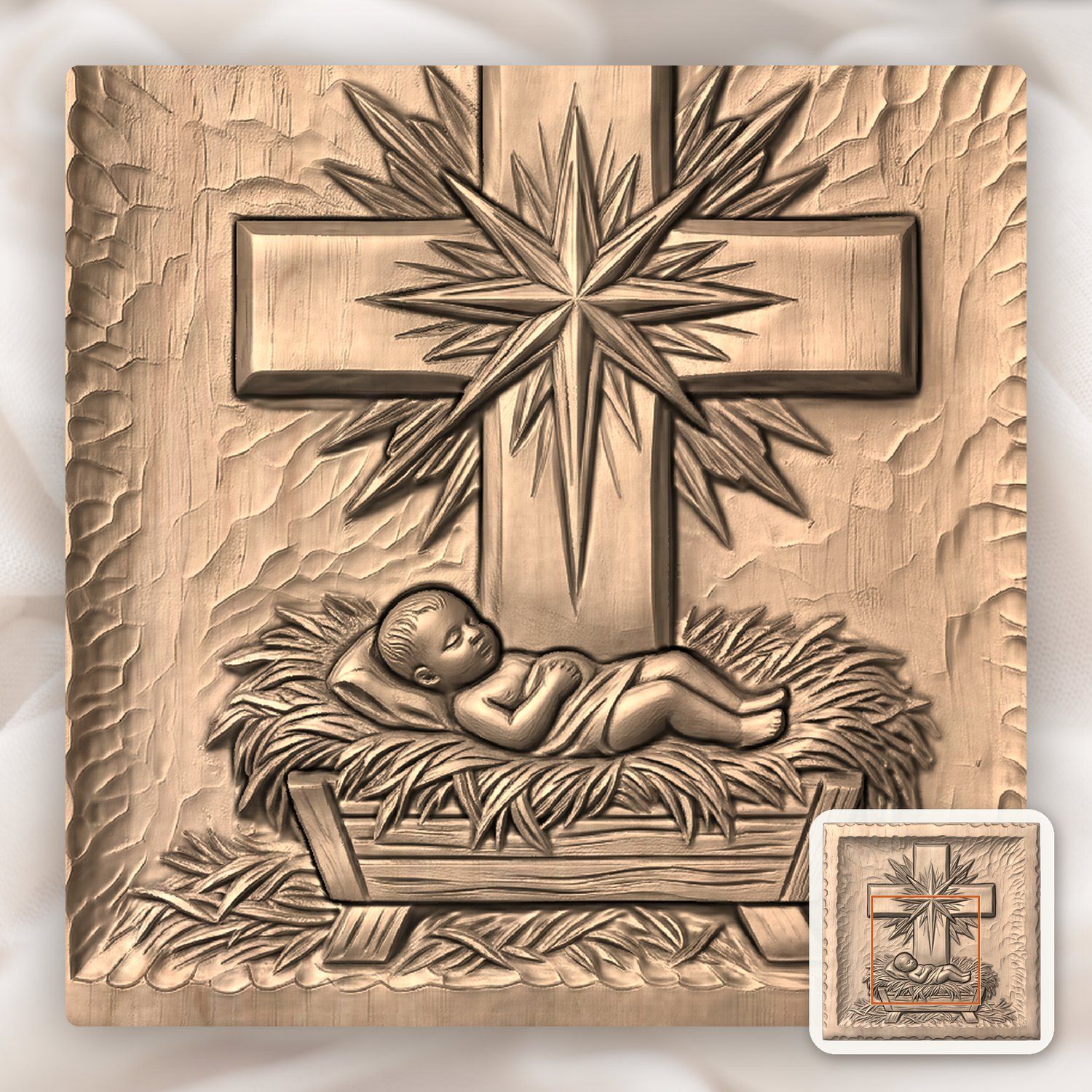 Nativity Baby Jesus Cross CNC Relief STL bas-relief STL — view 6