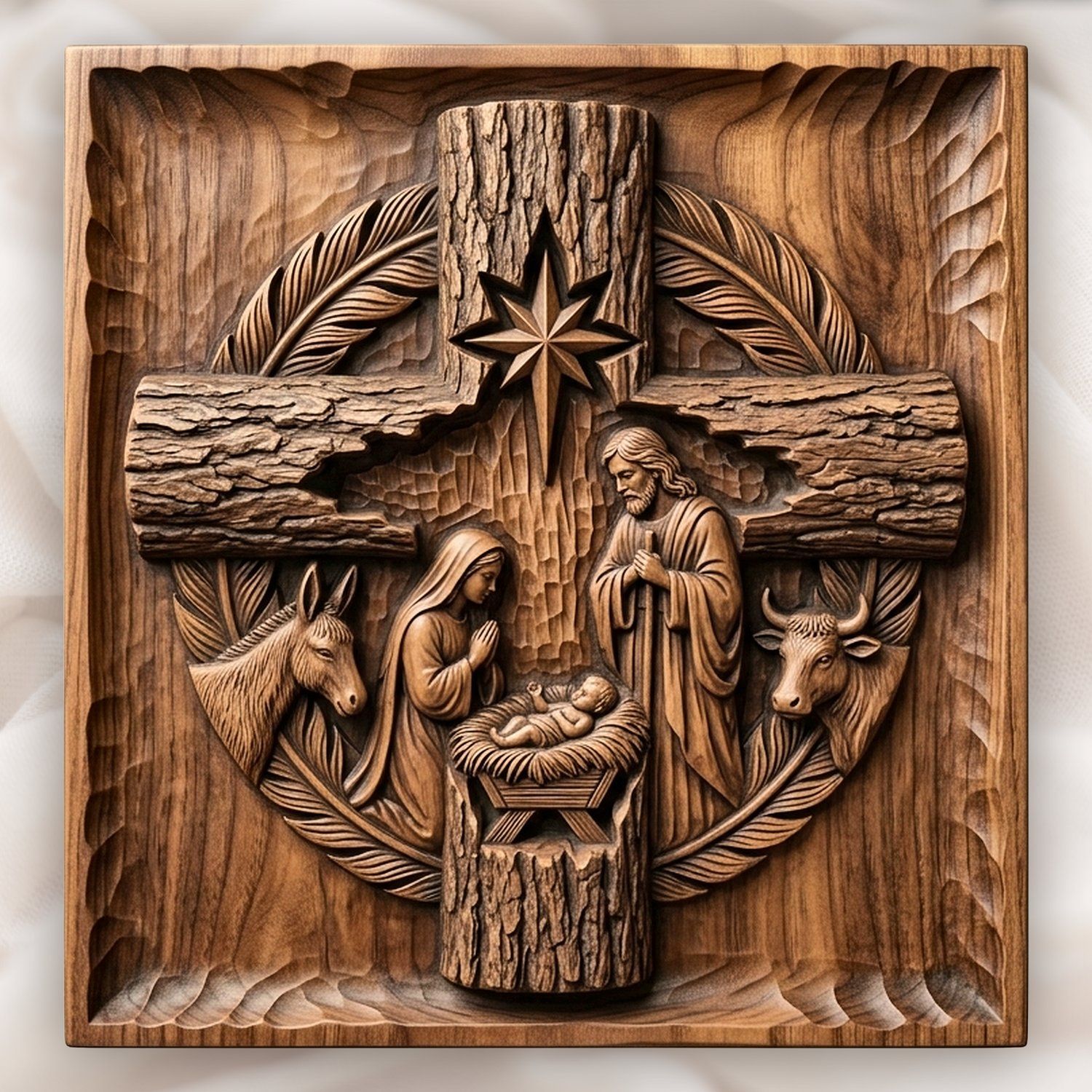 Nativity Holy Family Wood Cross CNC Relief STL bas-relief STL design