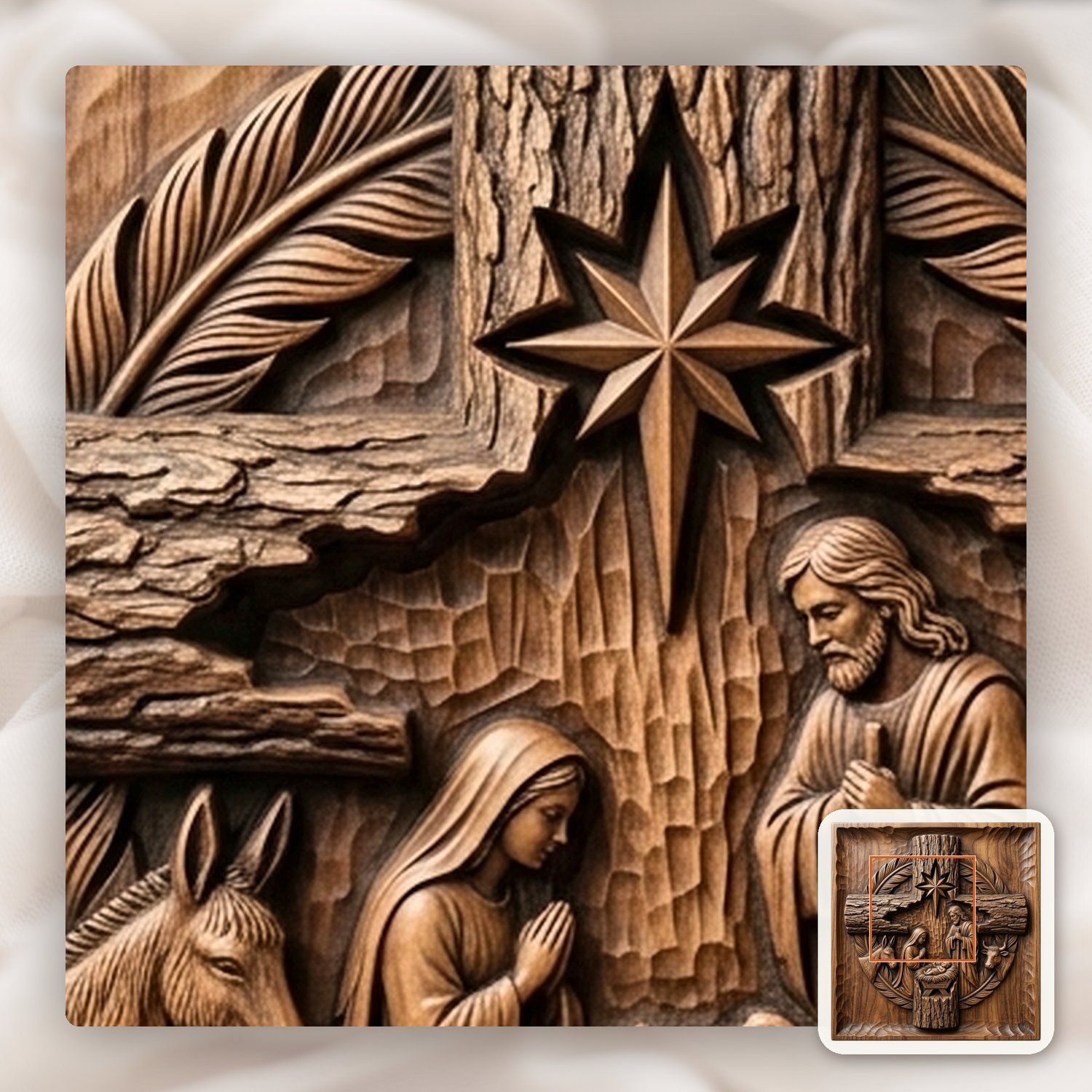 Nativity Holy Family Wood Cross CNC Relief STL bas-relief STL — view 11