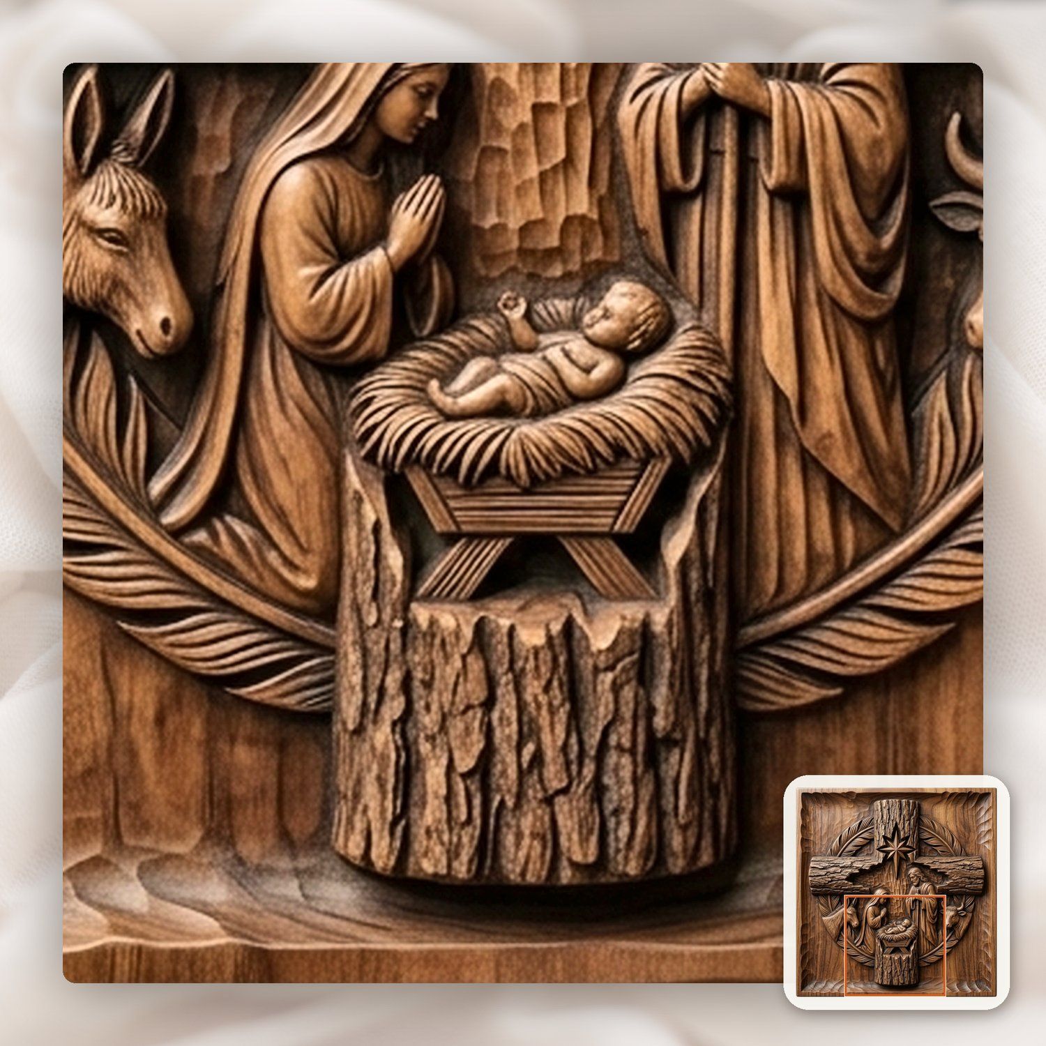 Nativity Holy Family Wood Cross CNC Relief STL bas-relief STL — view 12