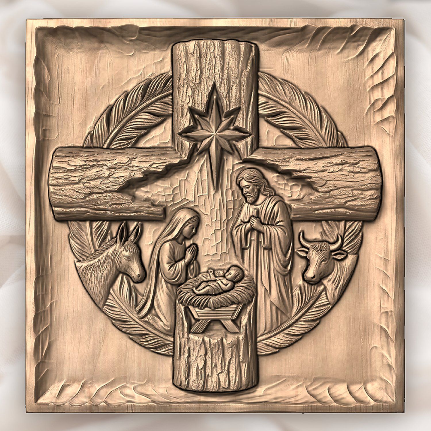 Nativity Holy Family Wood Cross CNC Relief STL bas-relief STL — view 4