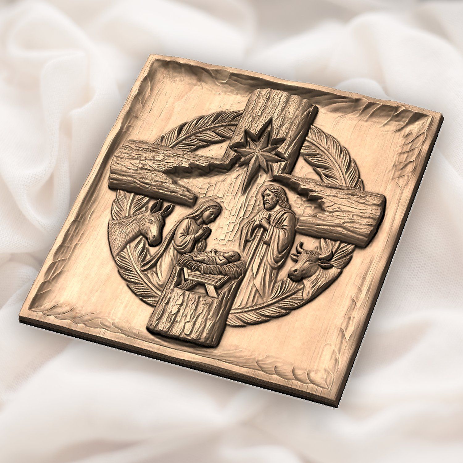 Nativity Holy Family Wood Cross CNC Relief STL bas-relief STL — view 5