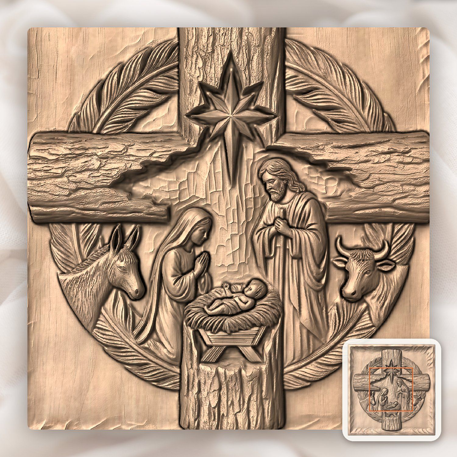 Nativity Holy Family Wood Cross CNC Relief STL bas-relief STL — view 6