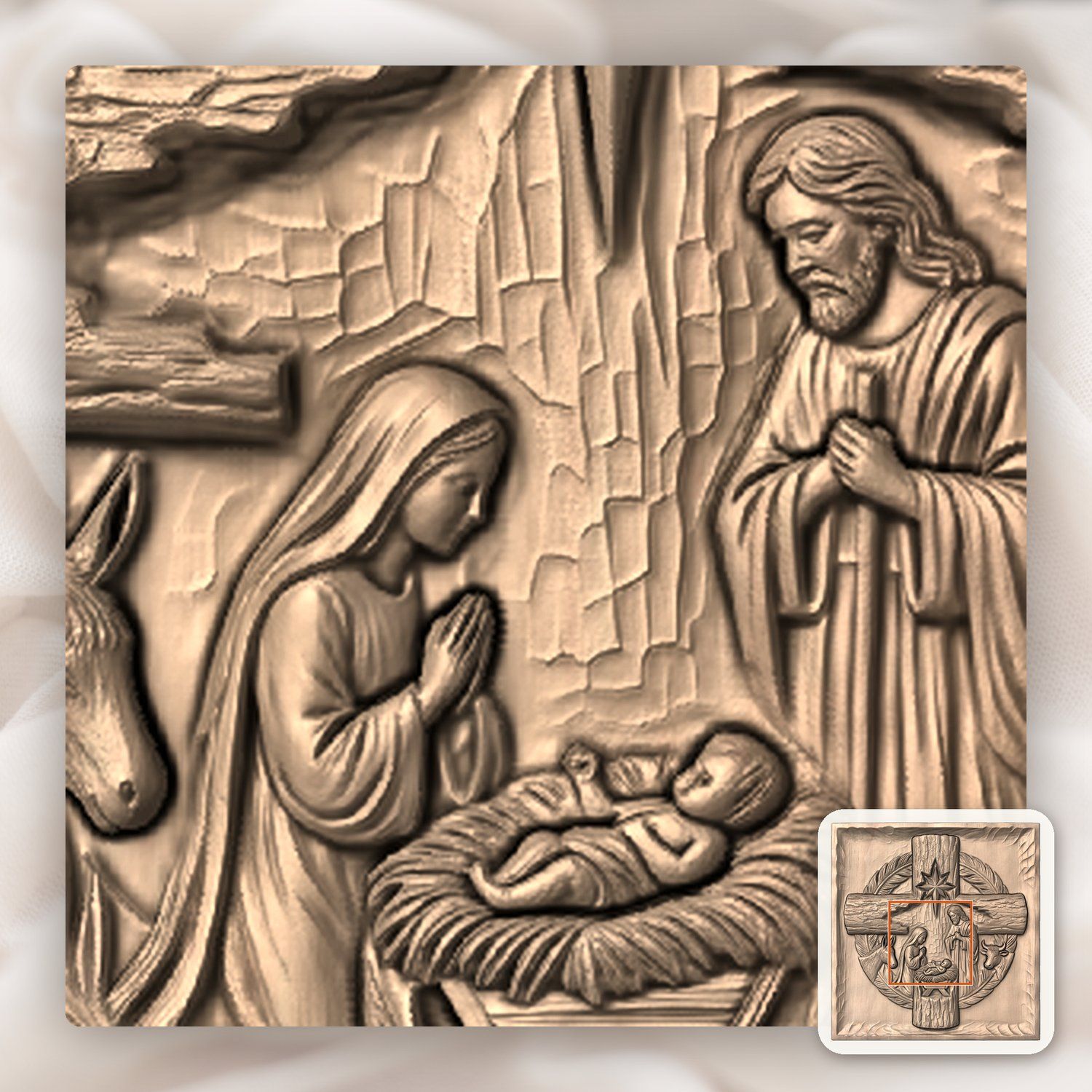 Nativity Holy Family Wood Cross CNC Relief STL bas-relief STL — view 7