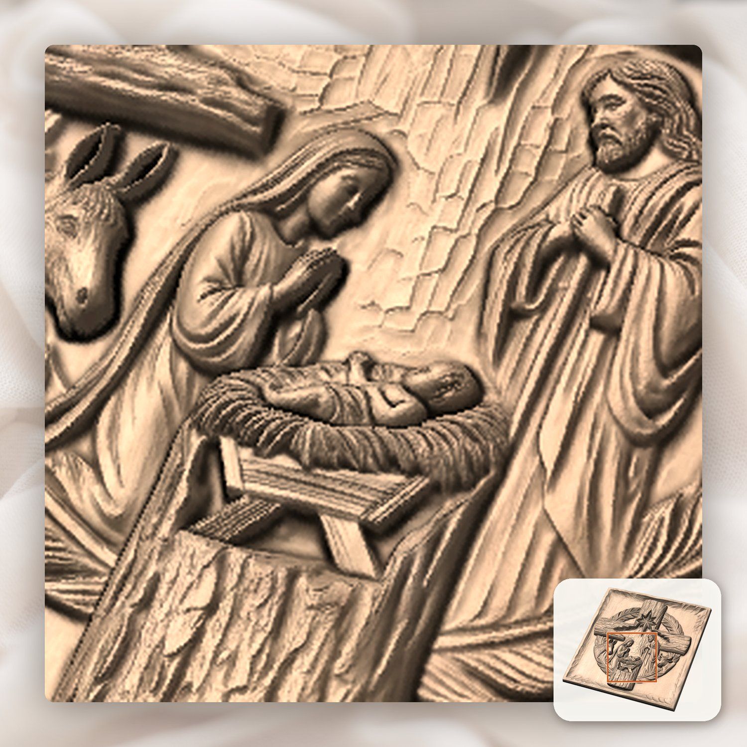 Nativity Holy Family Wood Cross CNC Relief STL bas-relief STL — view 9