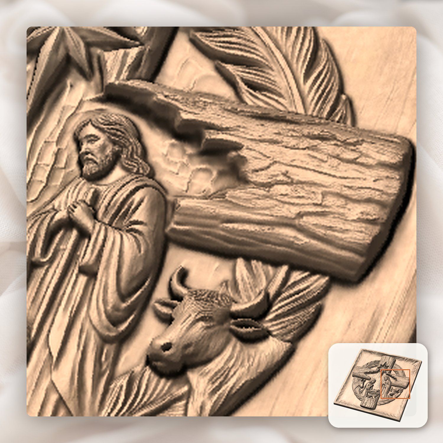 Nativity Holy Family Wood Cross CNC Relief STL bas-relief STL — view 10