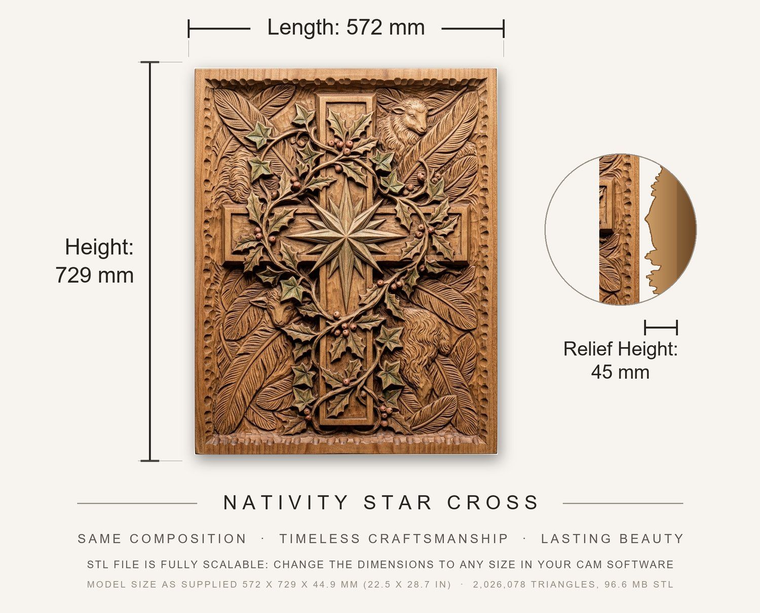 Nativity Star Cross CNC Relief STL bas-relief STL — view 3
