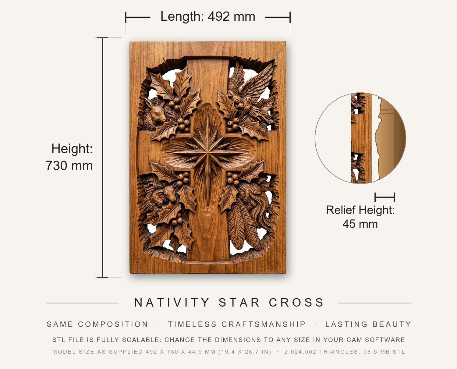 Nativity Star Cross CNC Relief STL bas-relief STL — view 3