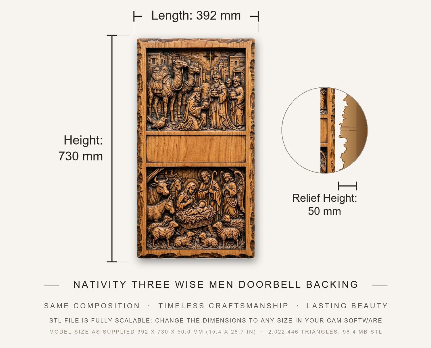 Nativity Three Wise Men Doorbell Backing Plate CNC Relief STL bas-relief STL — view 4