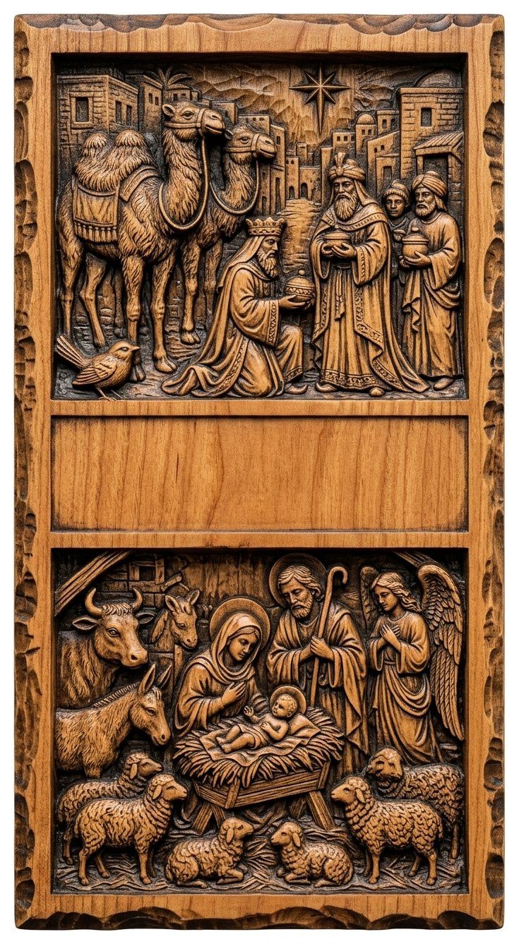 Nativity Three Wise Men Doorbell Backing Plate CNC Relief STL bas-relief STL — view 5