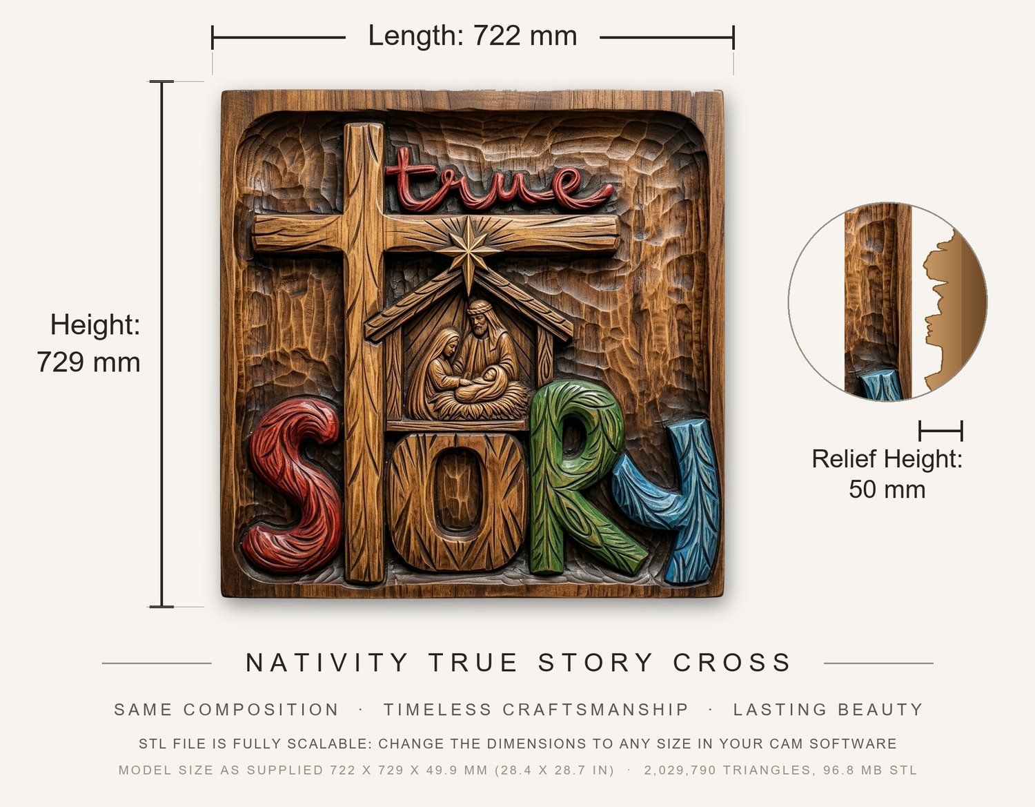 Nativity True Story Cross CNC Relief STL bas-relief STL — view 3