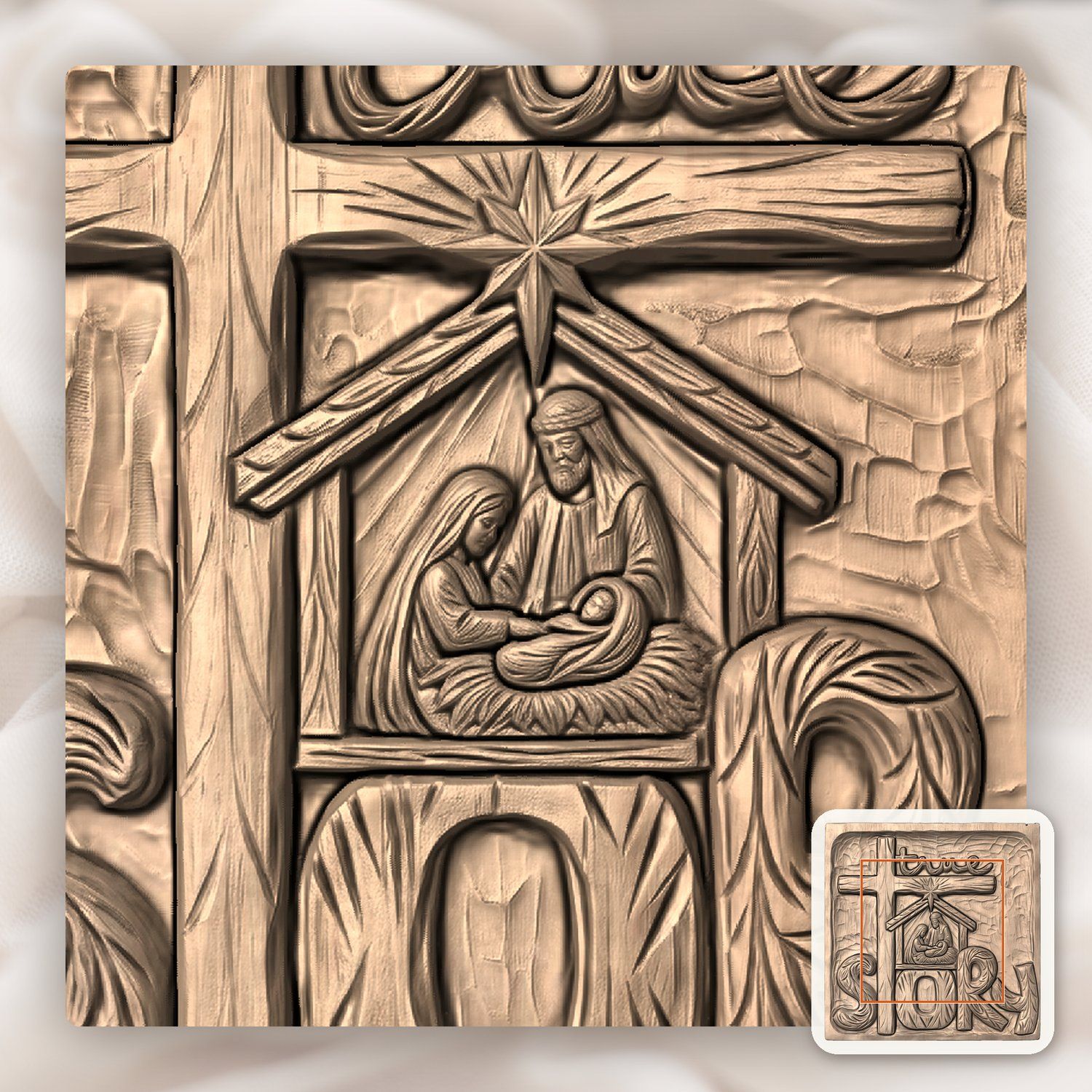 Nativity True Story Cross CNC Relief STL bas-relief STL — view 7