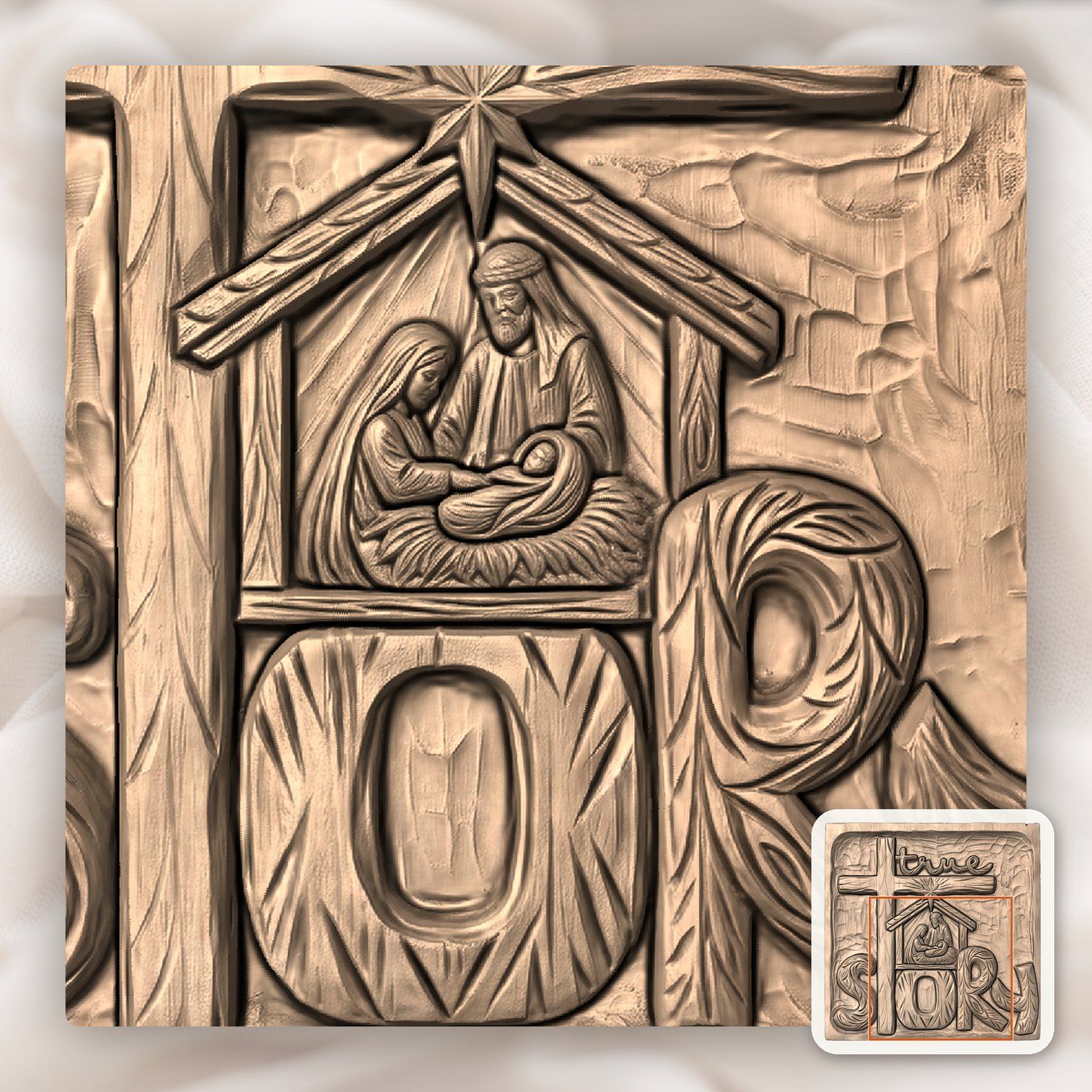 Nativity True Story Cross CNC Relief STL bas-relief STL — view 8