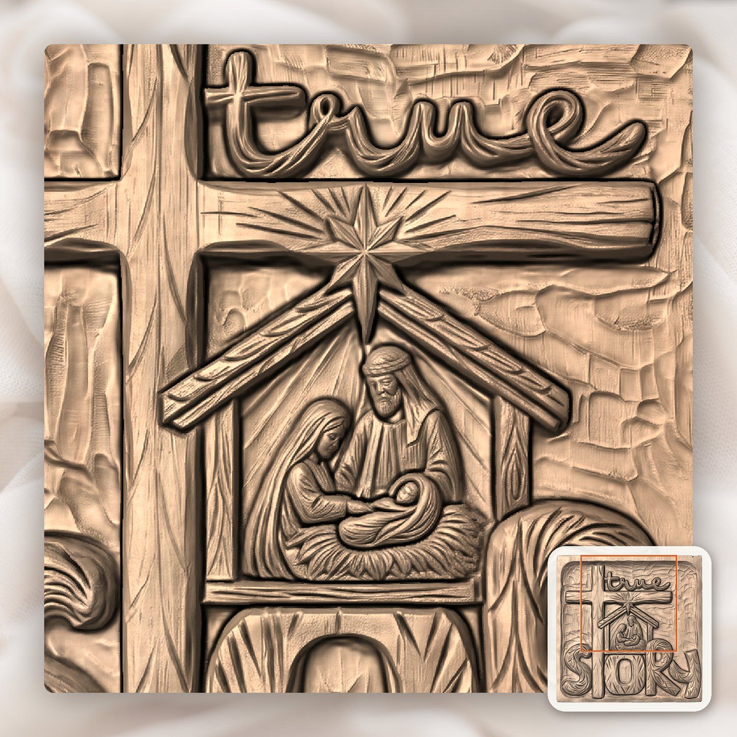 Nativity True Story Cross CNC Relief STL bas-relief STL — view 9