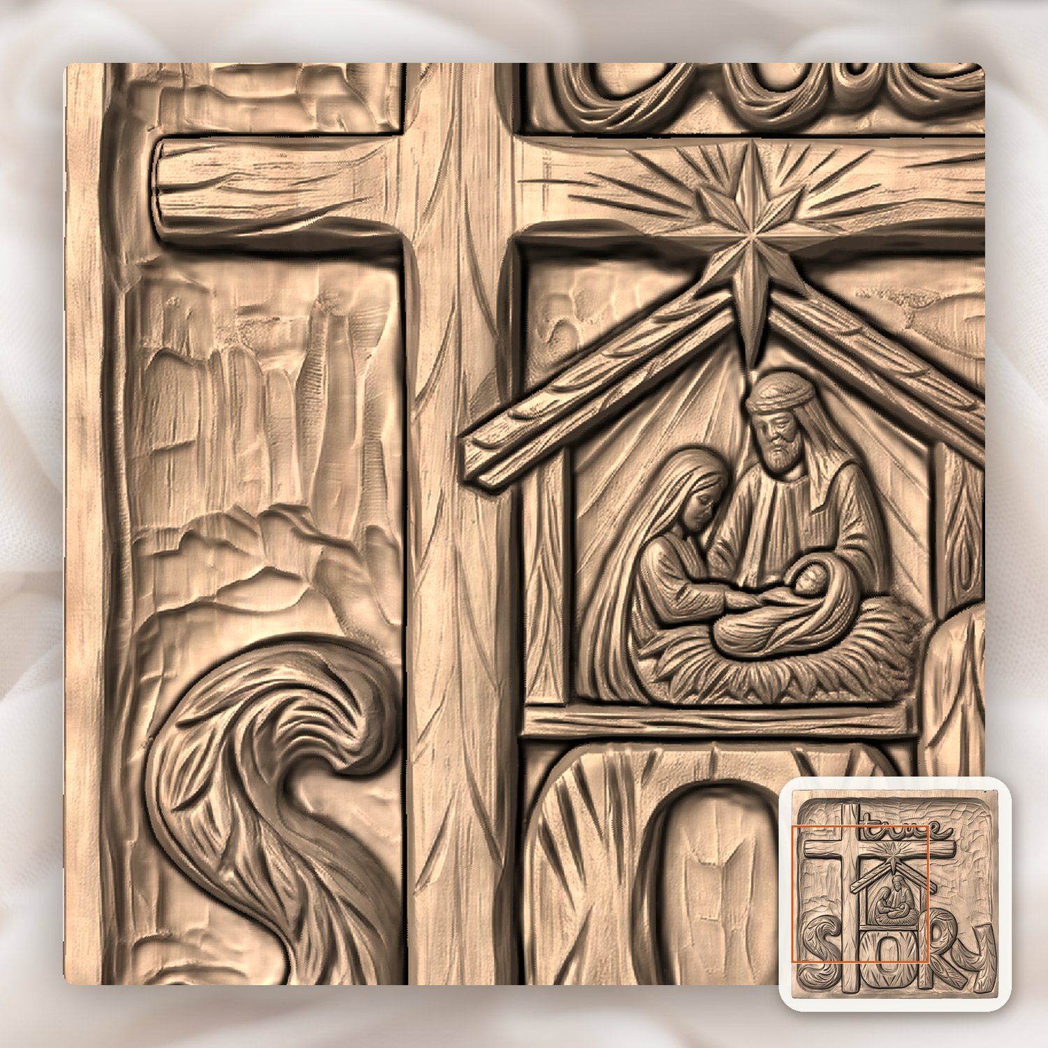 Nativity True Story Cross CNC Relief STL bas-relief STL — view 10