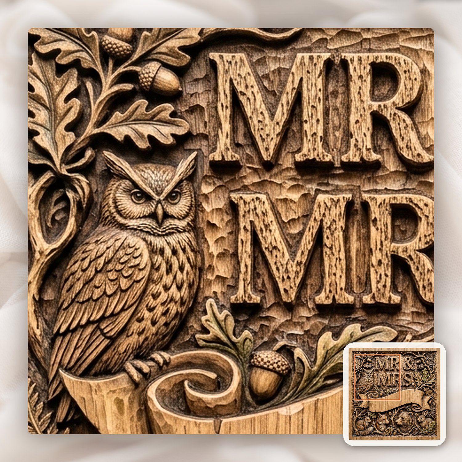 Nature Forest Wedding Mr and Mrs CNC Relief STL bas-relief STL — view 12