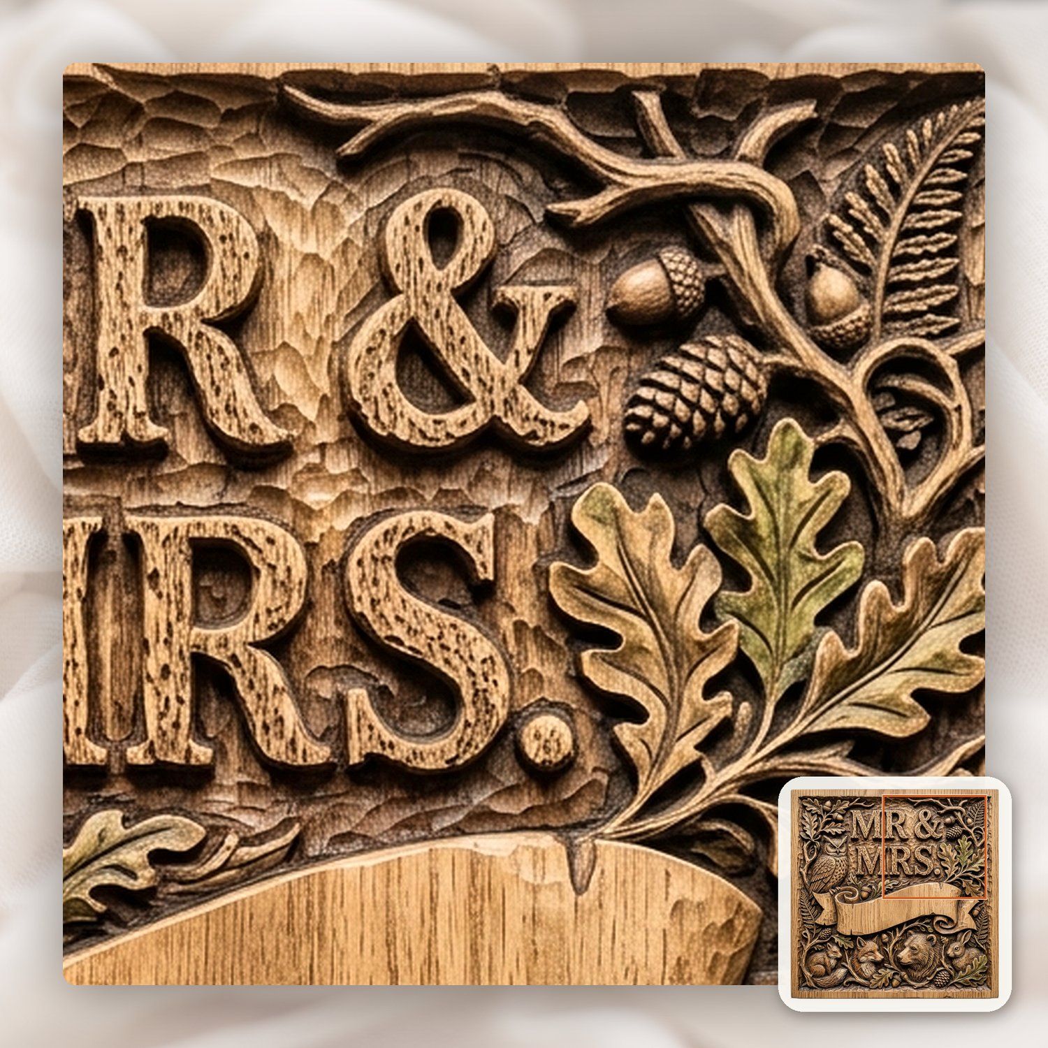 Nature Forest Wedding Mr and Mrs CNC Relief STL bas-relief STL — view 13
