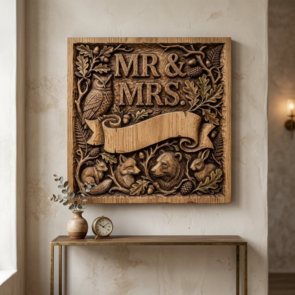 Nature Forest Wedding Mr and Mrs CNC Relief STL bas-relief STL — view 14