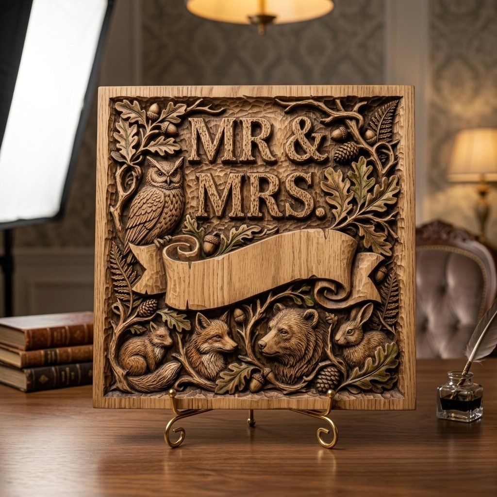 Nature Forest Wedding Mr and Mrs CNC Relief STL bas-relief STL — view 15