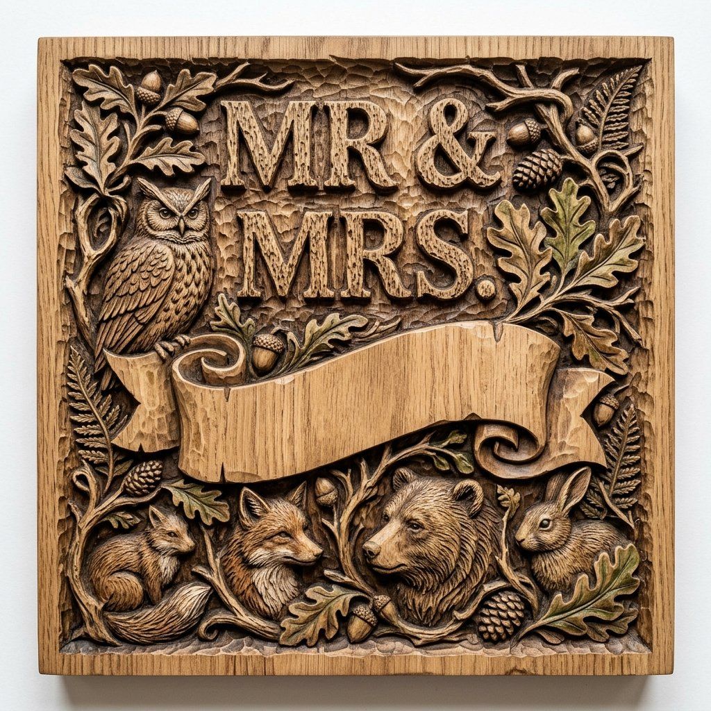 Nature Forest Wedding Mr and Mrs CNC Relief STL bas-relief STL — view 11