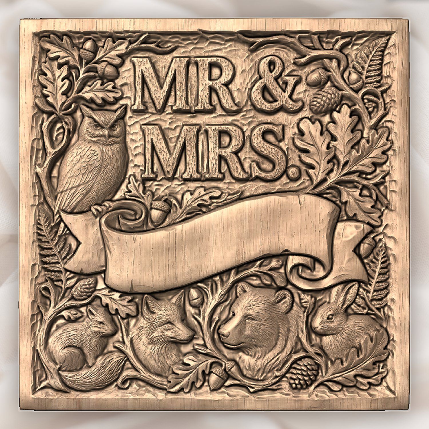 Nature Forest Wedding Mr and Mrs CNC Relief STL bas-relief STL — view 4