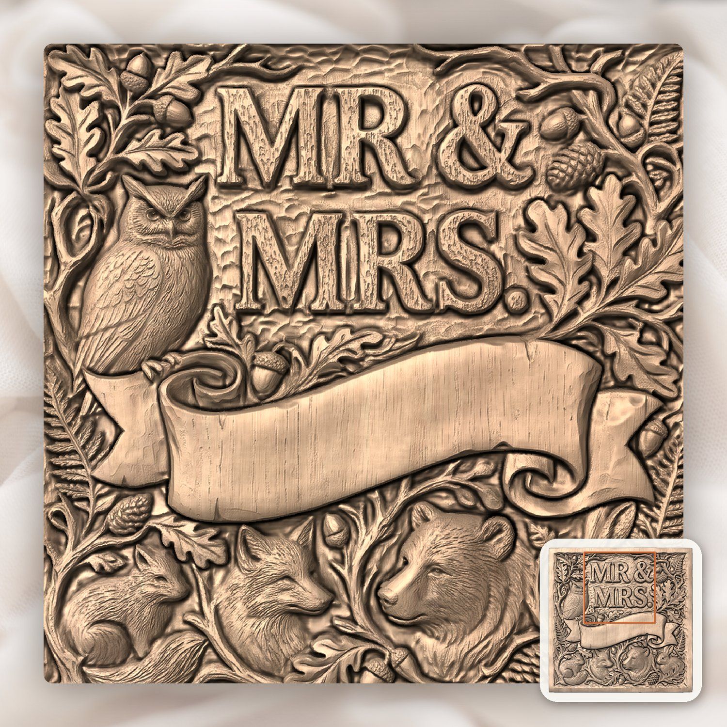 Nature Forest Wedding Mr and Mrs CNC Relief STL bas-relief STL — view 6