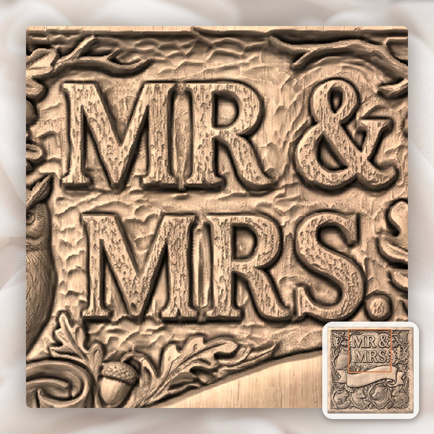 Nature Forest Wedding Mr and Mrs CNC Relief STL bas-relief STL — view 7