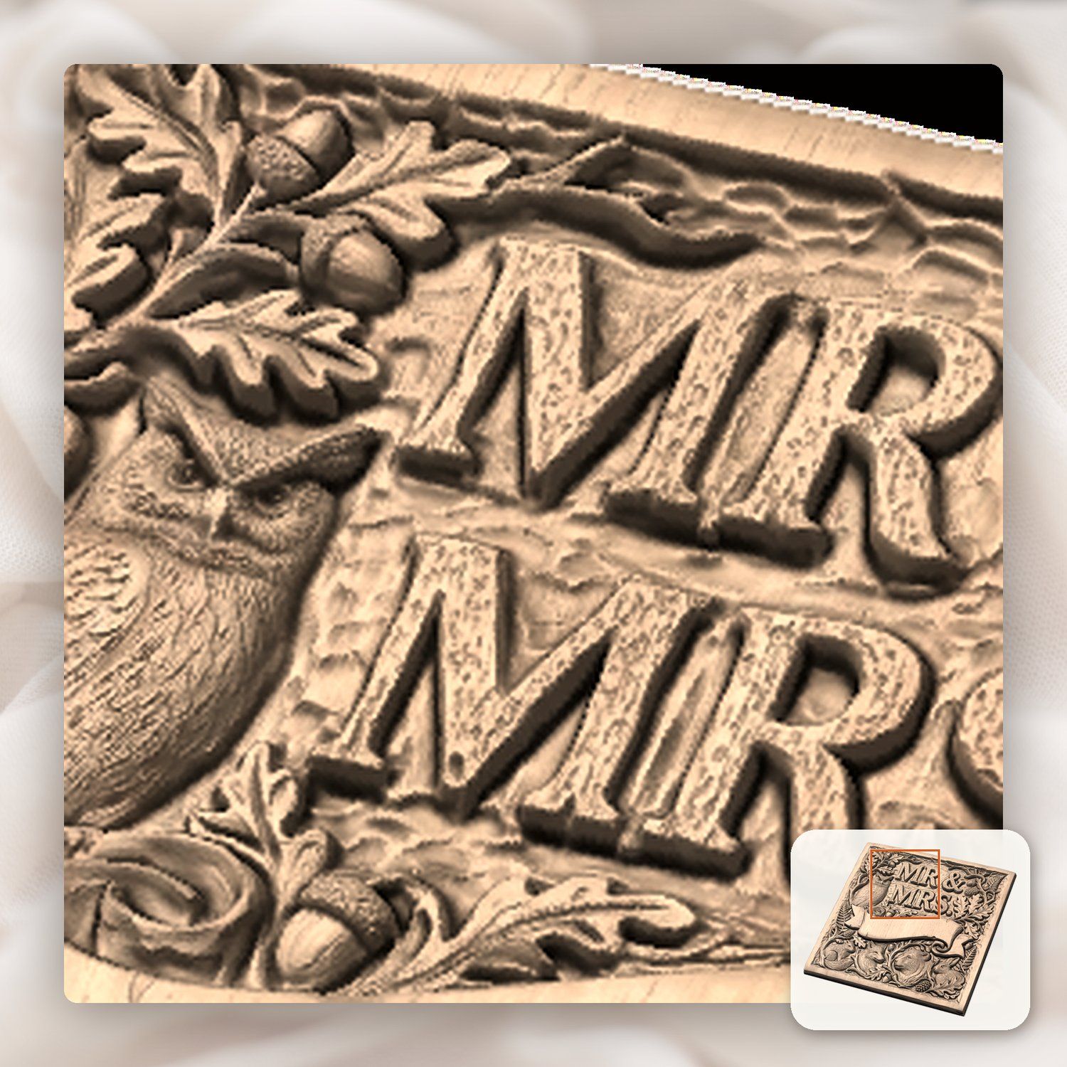 Nature Forest Wedding Mr and Mrs CNC Relief STL bas-relief STL — view 9