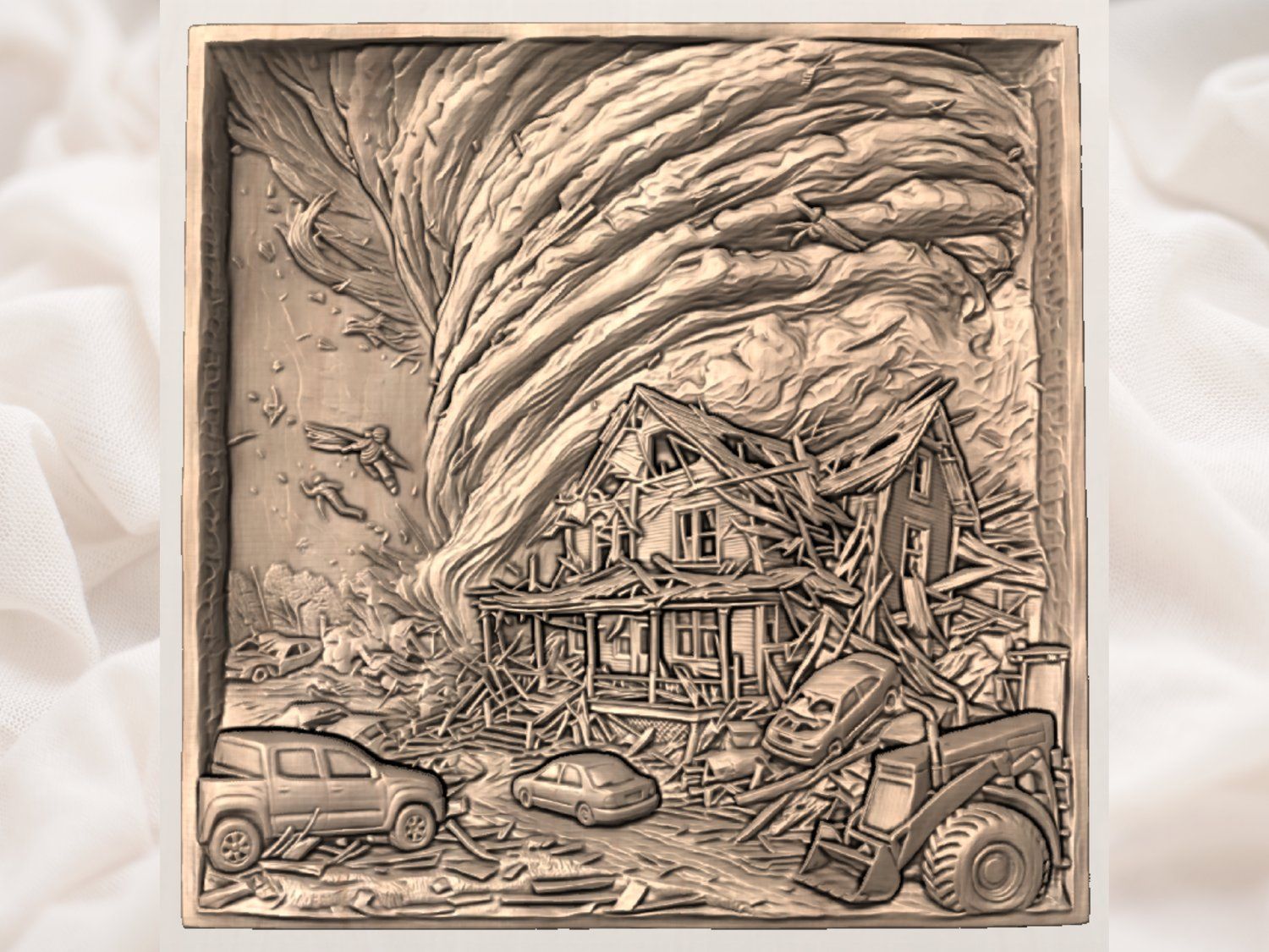 Nature's Fury Tornado Storm Scene CNC Relief STL bas-relief STL — view 3