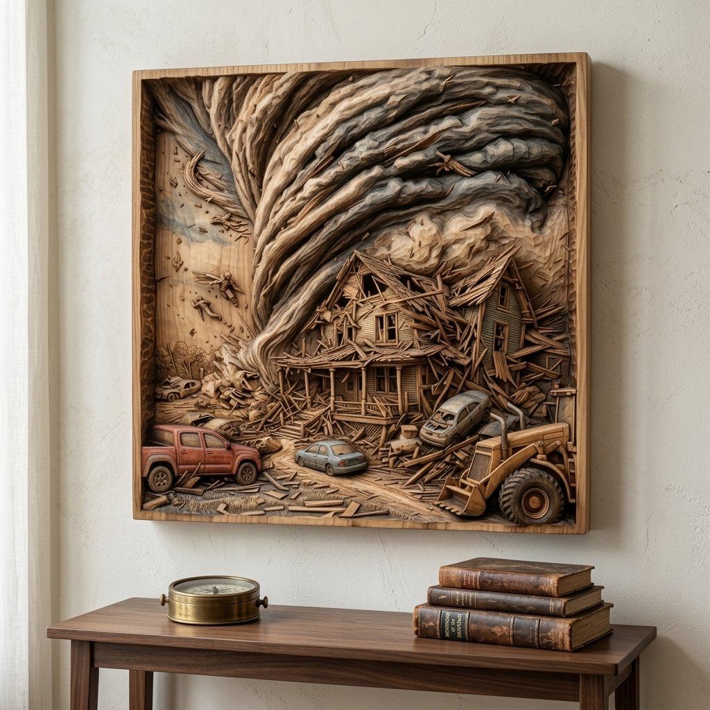 Nature's Fury Tornado Storm Scene CNC Relief STL bas-relief STL — view 7